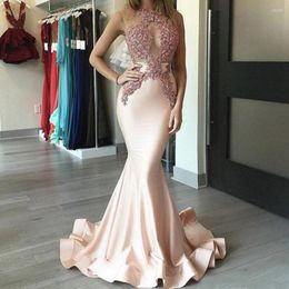 Party Dresses Sexy See Through Beaded Lace Mermaid Prom Satin Vestidos De Fiesta Formal Evening Dress Women Gown