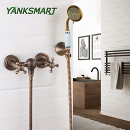 Bathroom Shower Sets Antique Bronze Bathtub Faucet W/ Brass Spray Wall Mount And Cold Water Mixer Tap Para Bath