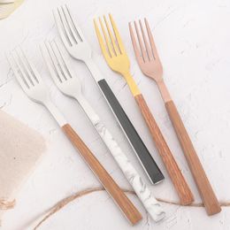 Dinnerware Sets 6Pcs Dessert Fork Set Imitation Wood Handle Cutlery Stainless Steel Cake Fruit Tableware Kitchen Silverware