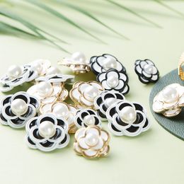 Metal Camellia Buttons for Coat Shirt Sweater Flower Pearl Diy Sewing Button 18/20/23mm