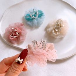 2023 New Korean Fashion Children's Yarn Flower Hairpins Sweet Girl Princess Cute Crown Hair Clip Birthday Hair Accessories