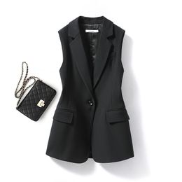 Women's Vests Black Casual Slim Sleeveless Single Button Polo Women's Jacket Korean Fashion Women's Tank Top E16 230329