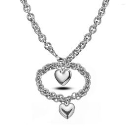 Necklace Earrings Set 8mm Wide Trendy Women's 316L Stainless Steel Silver Color Rolo O Link Chain Charms Heart Necklace&Bracelet