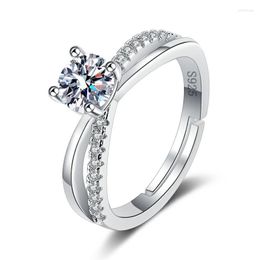 Cluster Rings 925 Sterling Silver For Women Four Cubic Zirconia Cross Ring Bridal Wedding Engagement Jewellery Bijoux Femme Gift