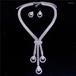Chains Fashion Selling Exquisite Rhinestone Necklace Earrings Two Piece Set Water Drops Banquet Accessories Wholesale