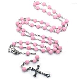 Pendant Necklaces Diyalo Pink Rosary Beads Necklace Catholic Crucifix Jesus Christ Cross Virgin Center Baptism Prayer Jewelry Women