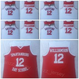 Spartanburg Day Basketball 12 Zion Williamson Jersey High School College University Shirt All Stitched Team Colour Red White For Sport Fans Breathable Men NCAA