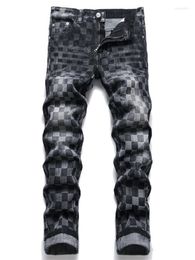 Men's Jeans Plaid Printed Denim Pants Mens Punk Zipper Biker Streetwear Slim Fit Hip Hop Trousers Casual Y2k Joggers