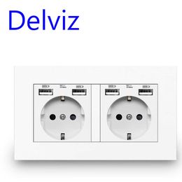 DelvizToma socket with 4 USB ports European standard 16A power board interface 4 USB type German dual frame wall Z0327