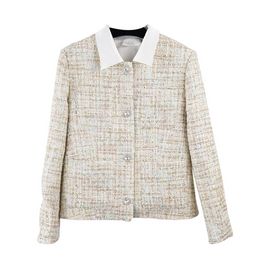 Spring Multicolor Panelled Tweed Jacket Long Sleeve Lapel Neck Pockets Single-Breasted Jackets Coat Short Outwear A2N086432
