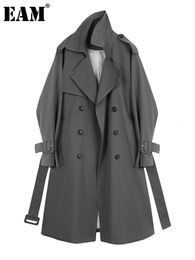 Women's Jackets Women's Grey Short Shoulder Strap Large Trench Polo Neck Long Sleeve Loose Fit Windbreaker Fashion SpringSummer 1DA757 230329
