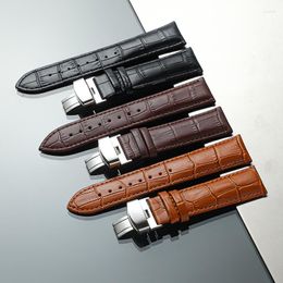 Watch Bands Genuine Leather Strap Watchband Bamboo Pattern Butterfly Buckle Wrist Bracelet Accessories 12/14/16/18/19/20/21/22/24mm