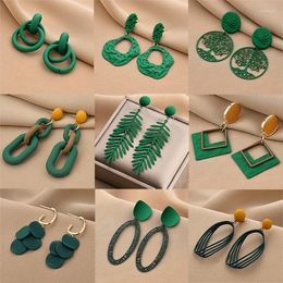 Dangle Earrings Green Paint Exaggeration Of French Geometric Design Feeling Eardrop Fashion Stud Personality