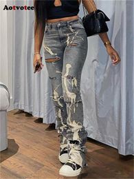 Womens Jeans Aotvotee Ripped for Women 2023 High Waisted Korean Fashion Streetwear Slim Vintage Pencil Strecth Casual 230329