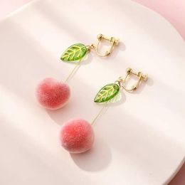 Dangle Earrings S925 Silver Needle Pink Peach Ear Clips No Pierced Fresh And Cute Girl Heart Year Jewellery For Women Wholesale