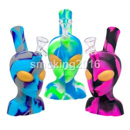 Hookahs 8.0inches Silicone Alien Face Water Pipes with glass bowl smoke accessory dab oill rigs