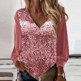 Women's Blouses Stylish Lady Blouse Shiny Sequin Loose Solid Colour Streetwear Women Top Garment