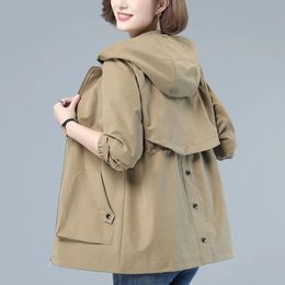 Women's Trench Coat's Jackets 2023 Autumn Windbreaker Female Hooded Jacket Casual Basic Coat Spring Loose Zipper Lightweight Outerwear 230329