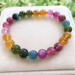 Strand Genuine 8mm Natural Colourful Tourmaline Bracelets For Women Female Stretch Round Bead Crystal Bracelet Certificate