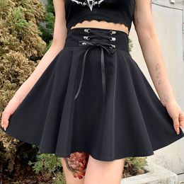 Skirts Womens Basic Versatile Flared Casual Mini Skater High Waisted School Goth Punk Black Harajuku 230329