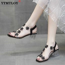 Sandals Fashion Womens Shoes Clear Heels Beige Heeled Sandals All-match Luxury Comfort New Black Block Rhinestone Summer High Plast 230322