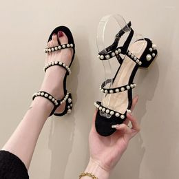 Dress Shoes 2023 Summer Fashion Transparent Wedge Heel Sandals Women's Pearl Button Strap Open Toe High