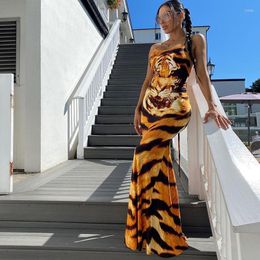 Casual Dresses Sexy Tiger Pattern Sleeveless Backless Dress 2023 Summer Slim Fit Wrapped Hip Ladies Spicy Elastic Long Club