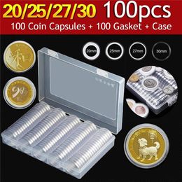 100Pcs/Set Clear Coin Capsule Holder Case 30mm Transparent Collectable Coin Storage Box for Commemorative Coin Medal Container