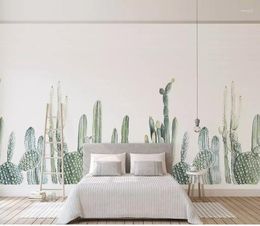 Wallpapers Modern 8d Hand-painted Wall Paper Mural 3D Cactus Wallpaper Sticker For Living Room Bedroom Background Murals Decor