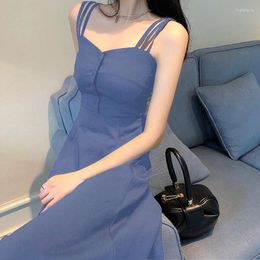 Casual Dresses Women Summer Retro Long French Chiffon Dress Sexy Party Slip Maxi Strapless Backless Elegant 2023 Button Clothes