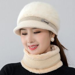 Beanies Beanie/Skull Caps Women Winter Hat Keep Warm Cap Add Fur Lined And Scarf Set Hats For Casual Brim Knitted