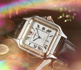 Famous square roman tank series watches Luxury Fashion Crystal Men leather belt elegant super quartz auto date movement wristwatch Gifts Montres de luxe