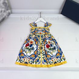 court style dress 2023 summer girls cotton dresses Doll collar Flower Fairy dresses sleeveless vest skirts brand designer kids pleated skirts high end dress