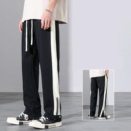 Men's Pants 2023 Spring Paneled Sweatpants Mens Elastic Waist Casual Zipper Decoration Loose Straight-leg Men Hip-hop Trousers