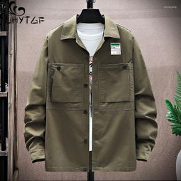 Men's Casual Shirts UHYTGF Spring Autumn Denim Shirt Men's Single-Breasted Tooling Jeans Blouses Male Fashion Youth Thin Tops Jacket 4XL