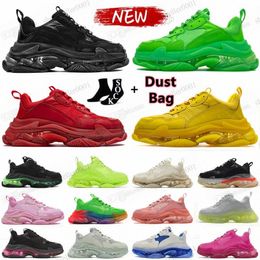 Mens women balenciagai triple s clear sole casual shoes designer 17FW old Dad platform Black Beige Dark White Black Green Red Pink Bred Bubble bottom crystal trainer