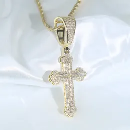Hip Hop Iced Out Bling Sparking 5A Cubic Zirconia CZ Cross Pendant Tennis Chain Necklace fashion Jewelry Gifts for Men boy