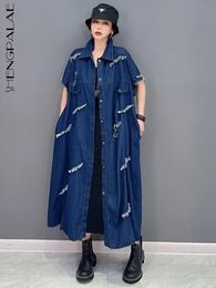 Women's Trench Coats SHENGPALAE Korean Fashion Denim Coat Windbreak Vintage Causal Loose Short Sleeve Outerwear Oversize 2023 Spring 5R1397 230329