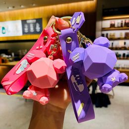 Keychains Geometric Faceted Keychain Bear Doll Car Pendant Male And Female Personality Key Ring Chain Birthday Gift Accessories Wholesale