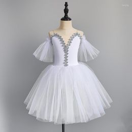 Stage Wear White Ballet Tutu Skirt Costumes For Girls Kids Professional Dance Long Dress Children Ballerina