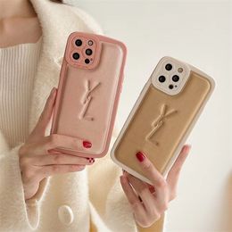 Luxury Leather Phone Cases Letter Imprint Brand IPhone 14 Pro Cellphone Case Couple Soft Adhesive Full Cover Shockproof Iphone Covers
