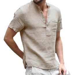 Mens TShirts Summer Mens ShortSleeved Tshirt Cotton and Linen Led Casual Mens Tshirt Shirt Male Breathable S3XL 230329