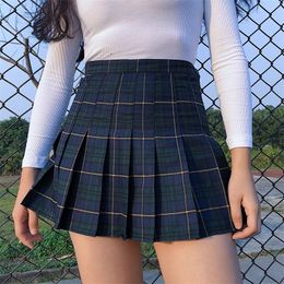 Skirts Y2K Harajuku Tartan Women Skirt Sexy Plaid Pleated Fashion Mini Tennis Skorts Side Button Faldas High Waist Jupe Female 230329