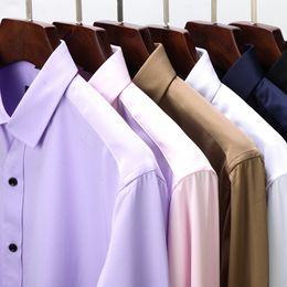 Men's Casual Shirts Anti-Wrinkle No-Ironing Slim Elasticity Fit Male Dress Casual Long Sleeved Shirts White Black Pink Gray Men Social Formal Shirt 230329