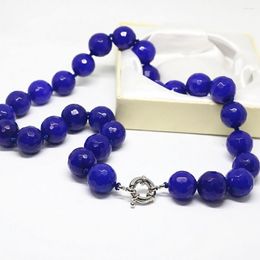 Chains Classical Blue Lapis Lazuli Chalcedony Jades Faceted Round Beads 14mm Pretty Women Fashion Chain Necklace Jewelry 18inch B1504