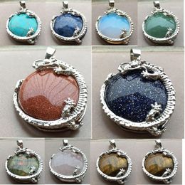 Pendant Necklaces Aventurine Opal Howlite Crystal Goldstone Blue Sand Tiger Eye Lapis Lazuli Dragon Bead PWB896b