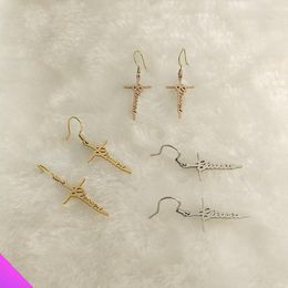 Stud Earrings Wholesale 10 Christmas Gift Cross Earbob Amulet Blessed Letter Stainless Steel Necklace Faith Fashion Jewellery 3 Colours