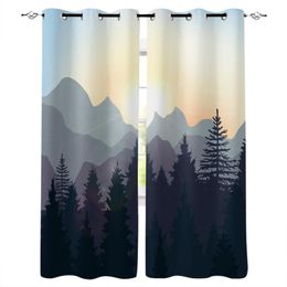 Curtain & Drapes Mountains Pine Trees Sunset Nature Curtains Living Room Bedroom Home Decoration Kids Window