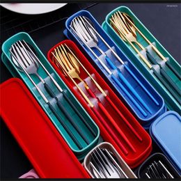 Dinnerware Sets 3pcs/set Spoon Fork Chopsticks Stainless Steel Portugal Household Tool Travel Tableware Kitchen Accessories With Storage Box