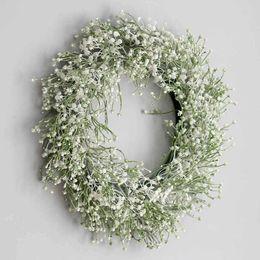 Decorative Flowers Wreaths Artificial Babysbreath Wreath Garland For Wedding Decoration Home Party DIY Wall Hanging Front Door 40cm P230310